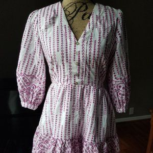 NWT Flirty white dress with pink embroidery puffed sleeves and side zip